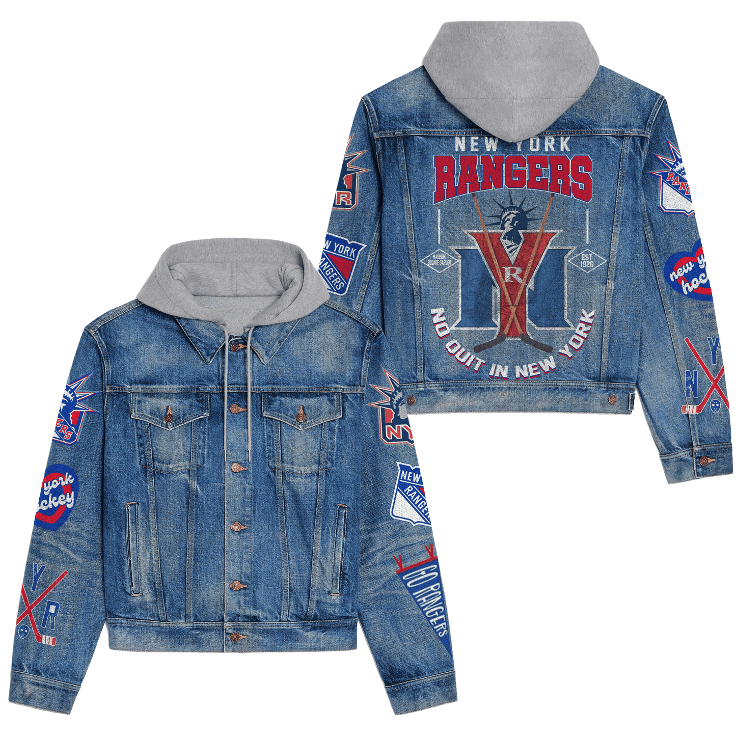New York Rangers Premium Hooded Denim Jacket New Collection  AZBTHDJ000259