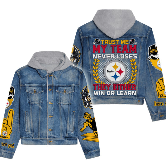 Pittsburgh Steelers Premium Hooded Denim Jacket New Collection AZBTHDJ000126
