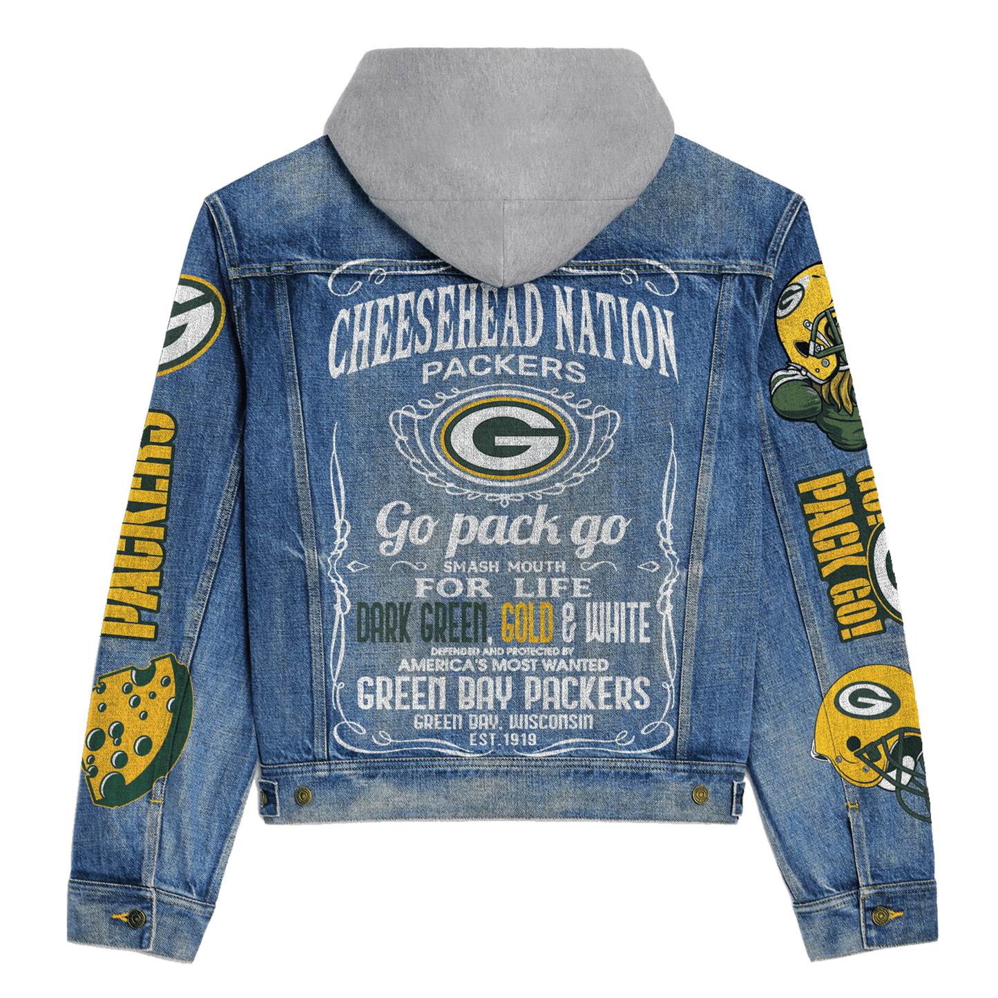 Green Bay Packers Premium Hooded Denim Jacket New Collection AZBTHDJ000128