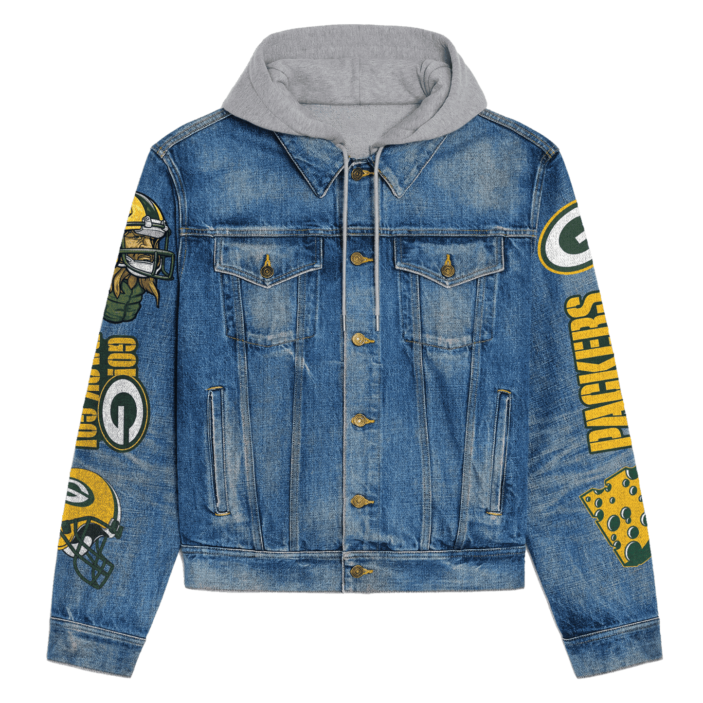 Green Bay Packers Premium Hooded Denim Jacket New Collection AZBTHDJ000128