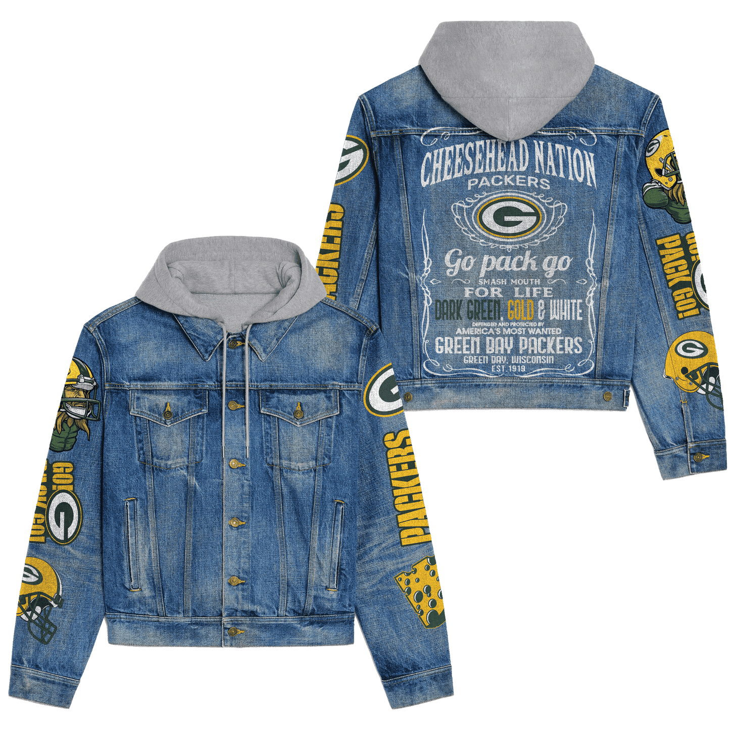 Green Bay Packers Premium Hooded Denim Jacket New Collection AZBTHDJ000128