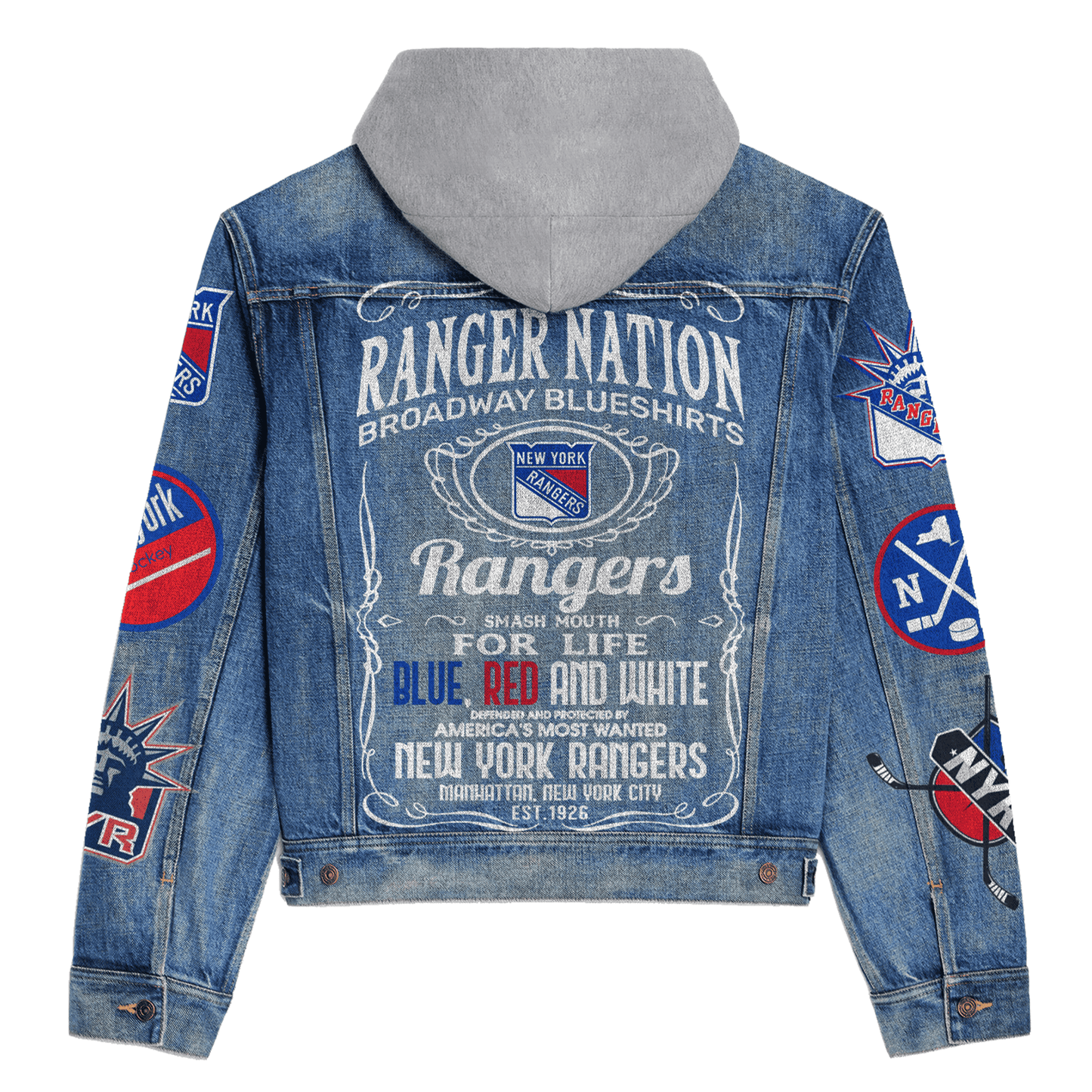 New York Rangers Premium Hooded Denim Jacket New Collection AZBTHDJ000252