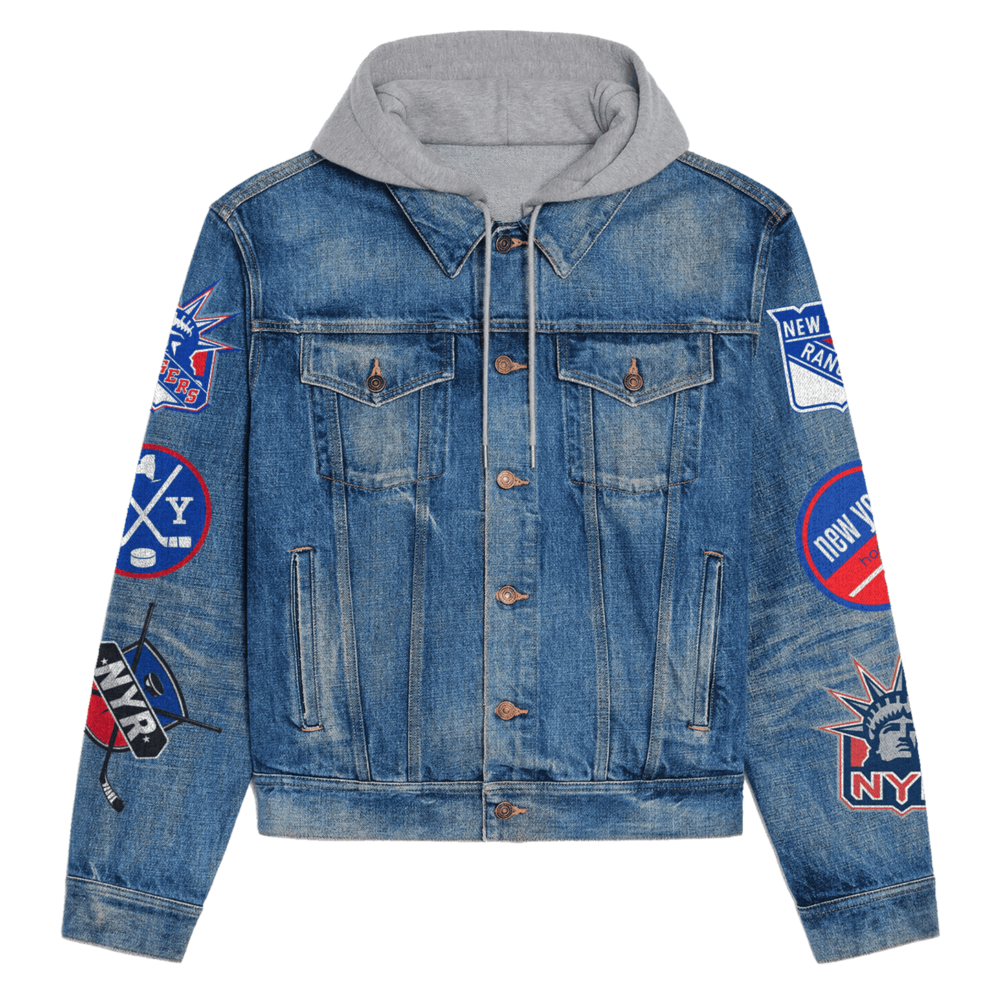 New York Rangers Premium Hooded Denim Jacket New Collection AZBTHDJ000252
