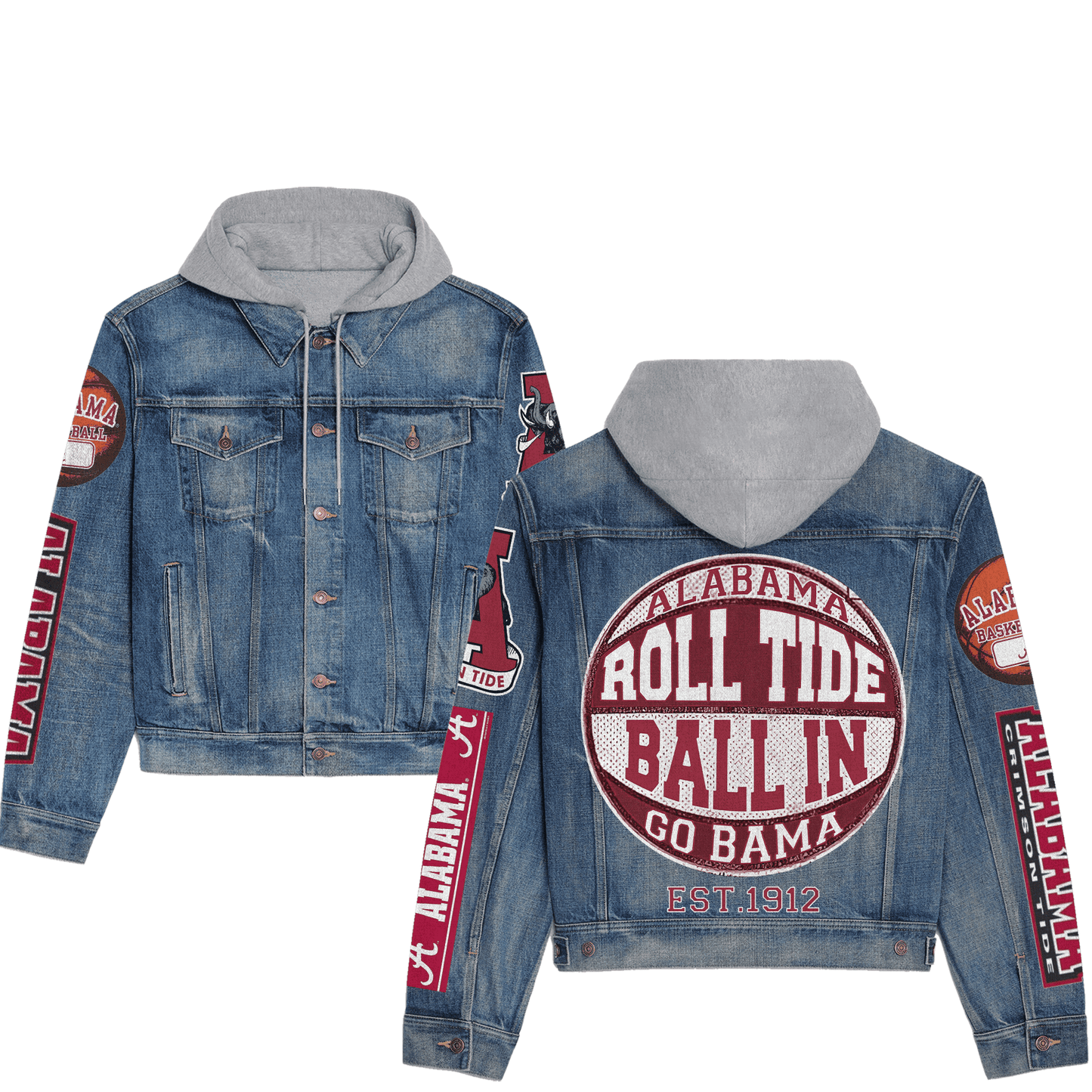 Abama Crimson Tide  Premium Hooded Denim Jacket New Collection AZBTHDJ000361