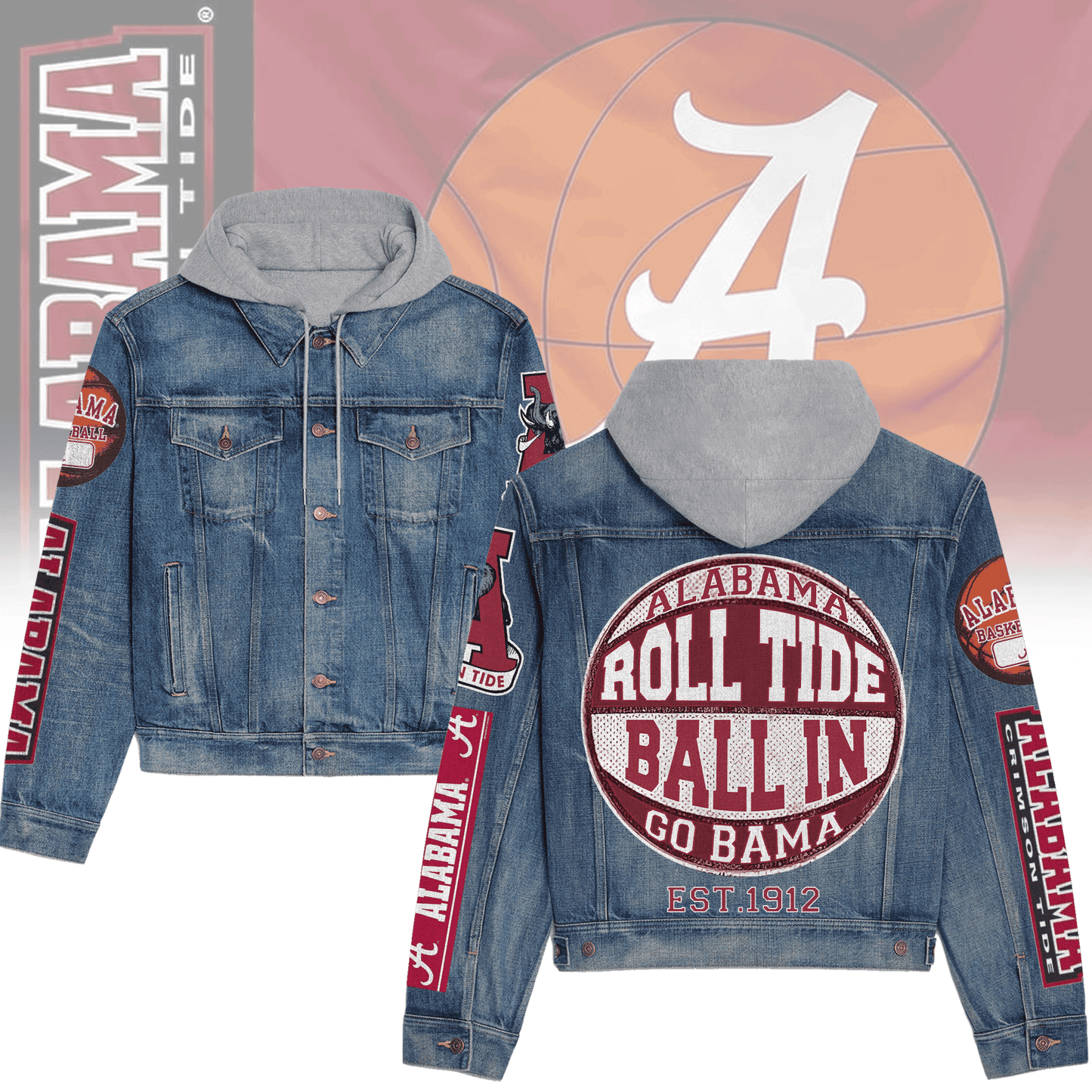 Abama Crimson Tide  Premium Hooded Denim Jacket New Collection AZBTHDJ000361