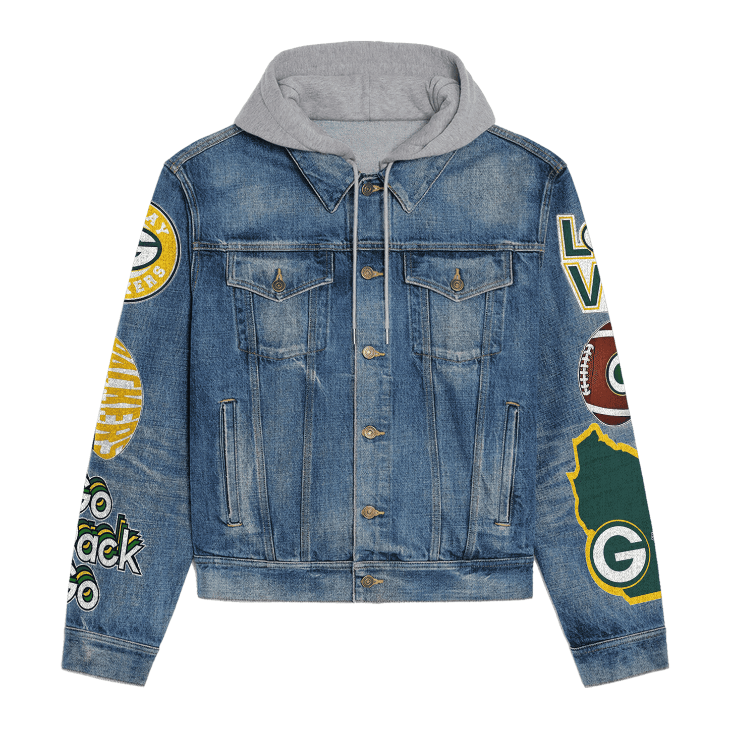 Green Bay Packers Premium Hooded Denim Jacket New Collection AZBTHDJ000131