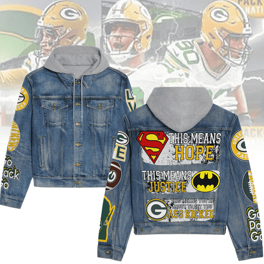 Green Bay Packers Premium Hooded Denim Jacket New Collection AZBTHDJ000131