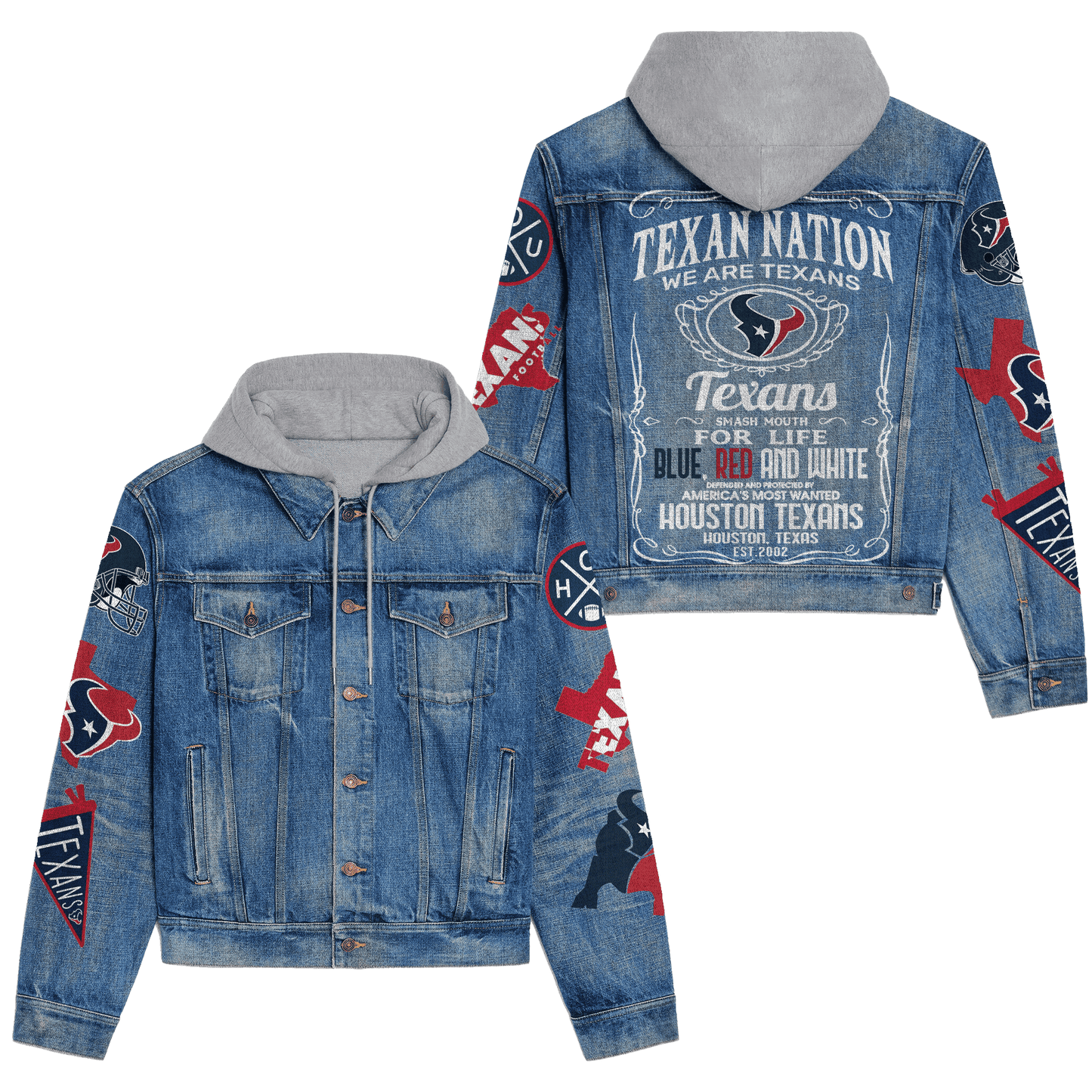 Houston Texans Premium Hooded Denim Jacket New Collection AZBTHDJ000132