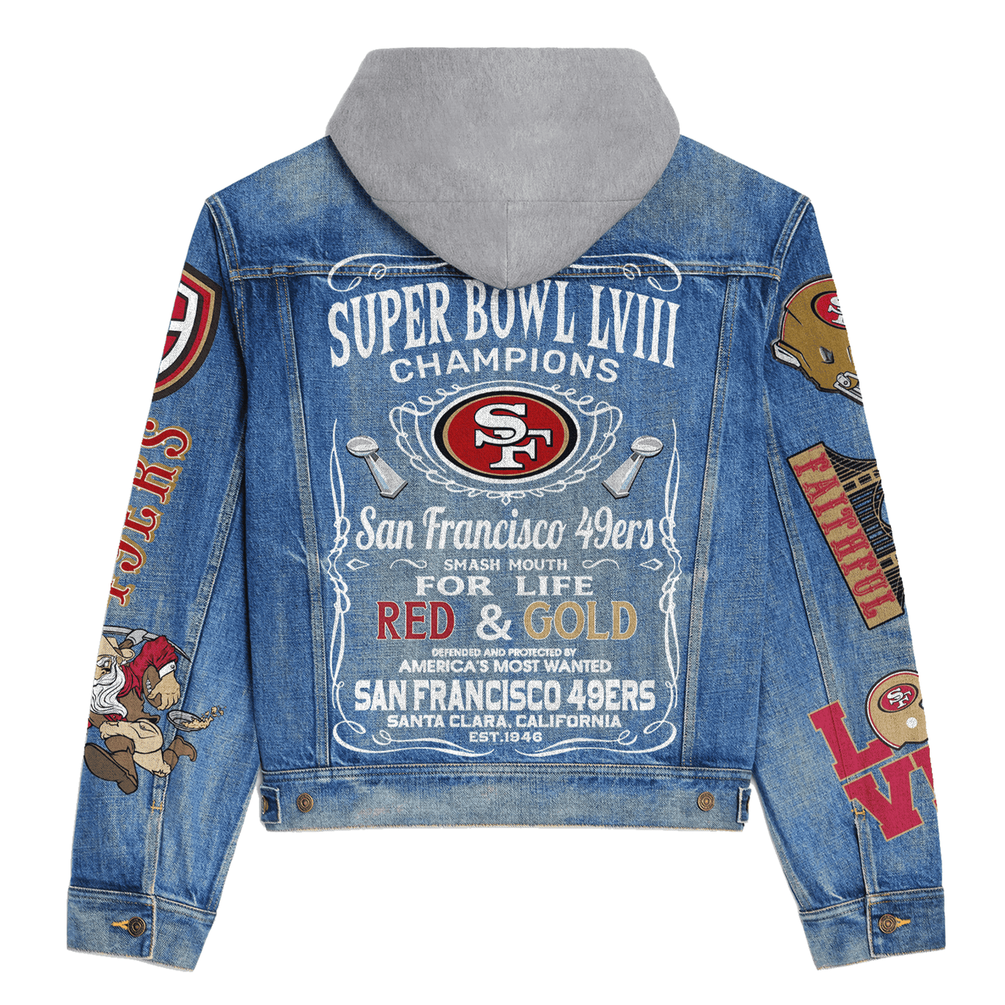 San Francisco 49ers Premium Hooded Denim Jacket New Collection AZBTHDJ000135