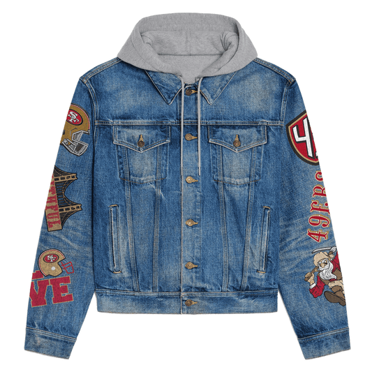 San Francisco 49ers Premium Hooded Denim Jacket New Collection AZBTHDJ000135