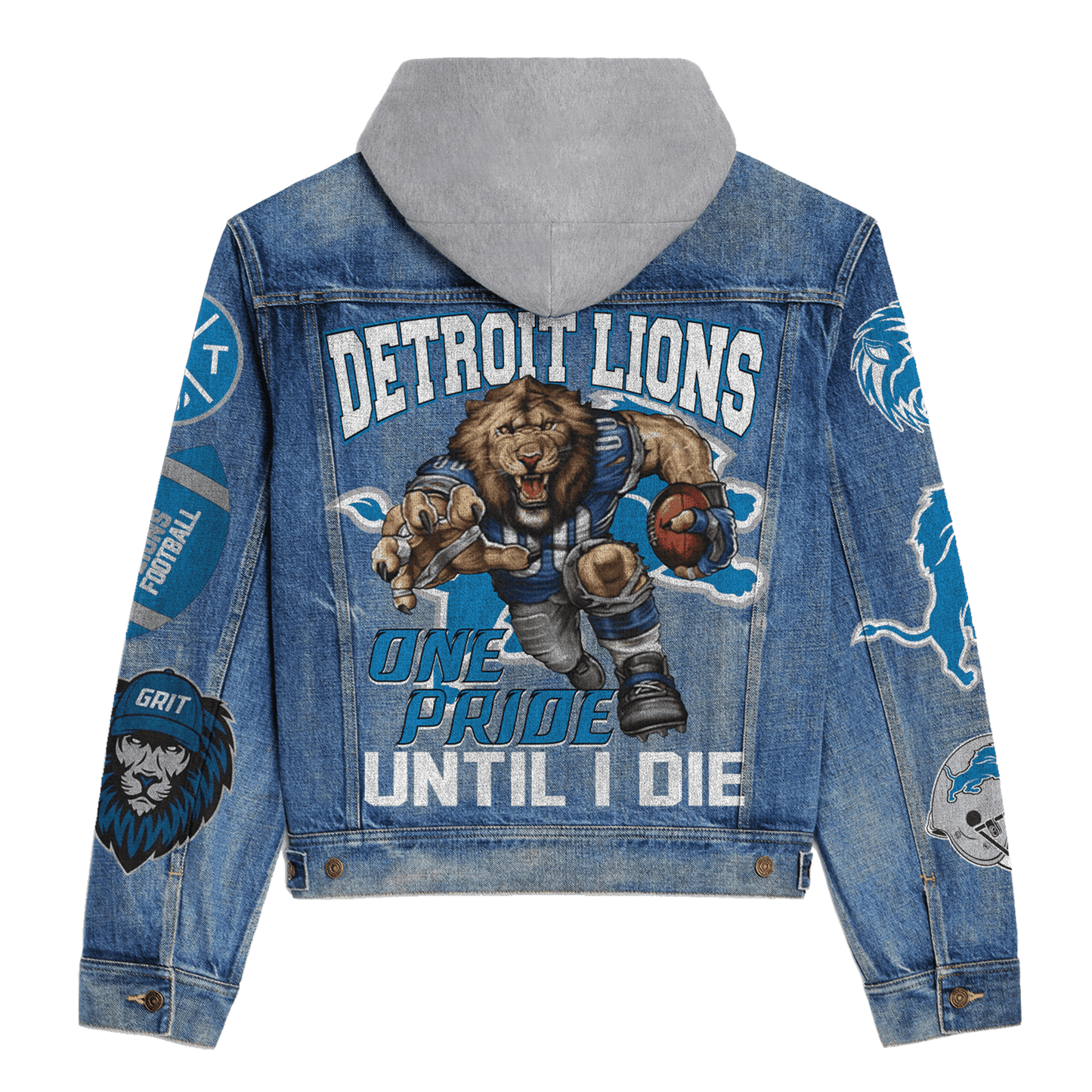 Detroit Lions Premium Hooded Denim Jacket New Collection AZBTHDJ000138