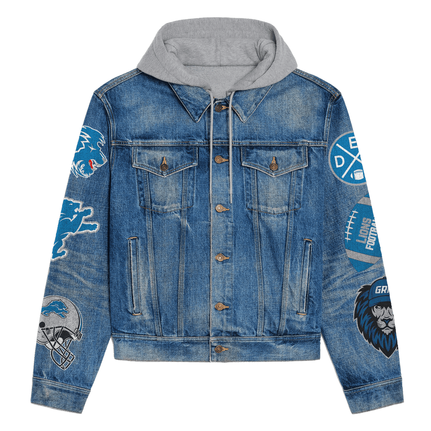 Detroit Lions Premium Hooded Denim Jacket New Collection AZBTHDJ000138