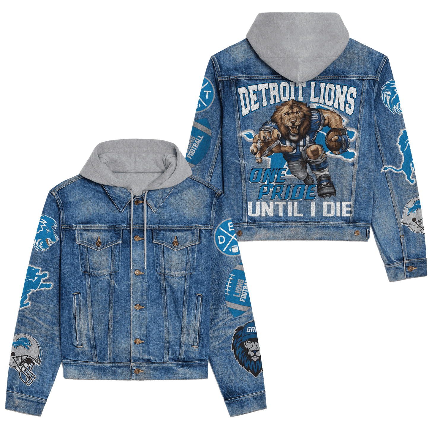 Detroit Lions Premium Hooded Denim Jacket New Collection AZBTHDJ000138