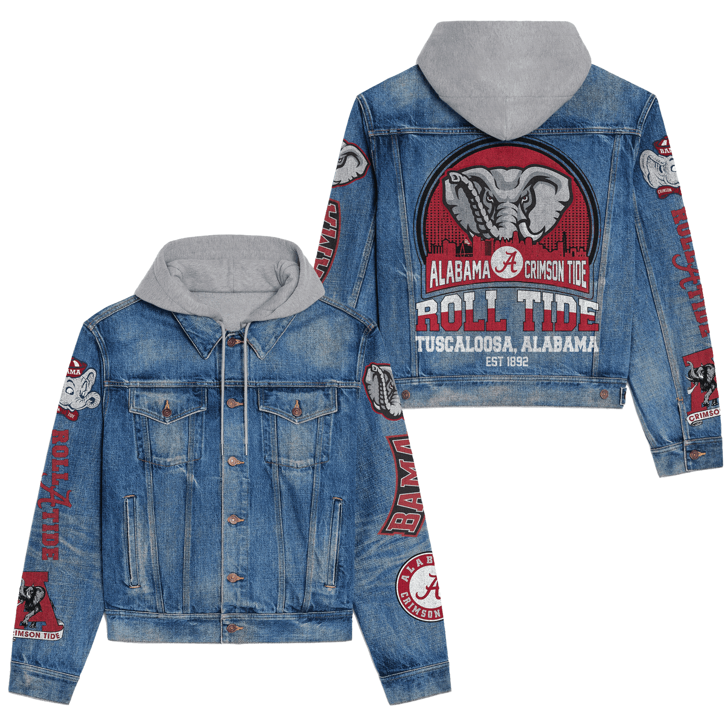 Abama Crimson Tide  Premium Hooded Denim Jacket New Collection AZBTHDJ000364