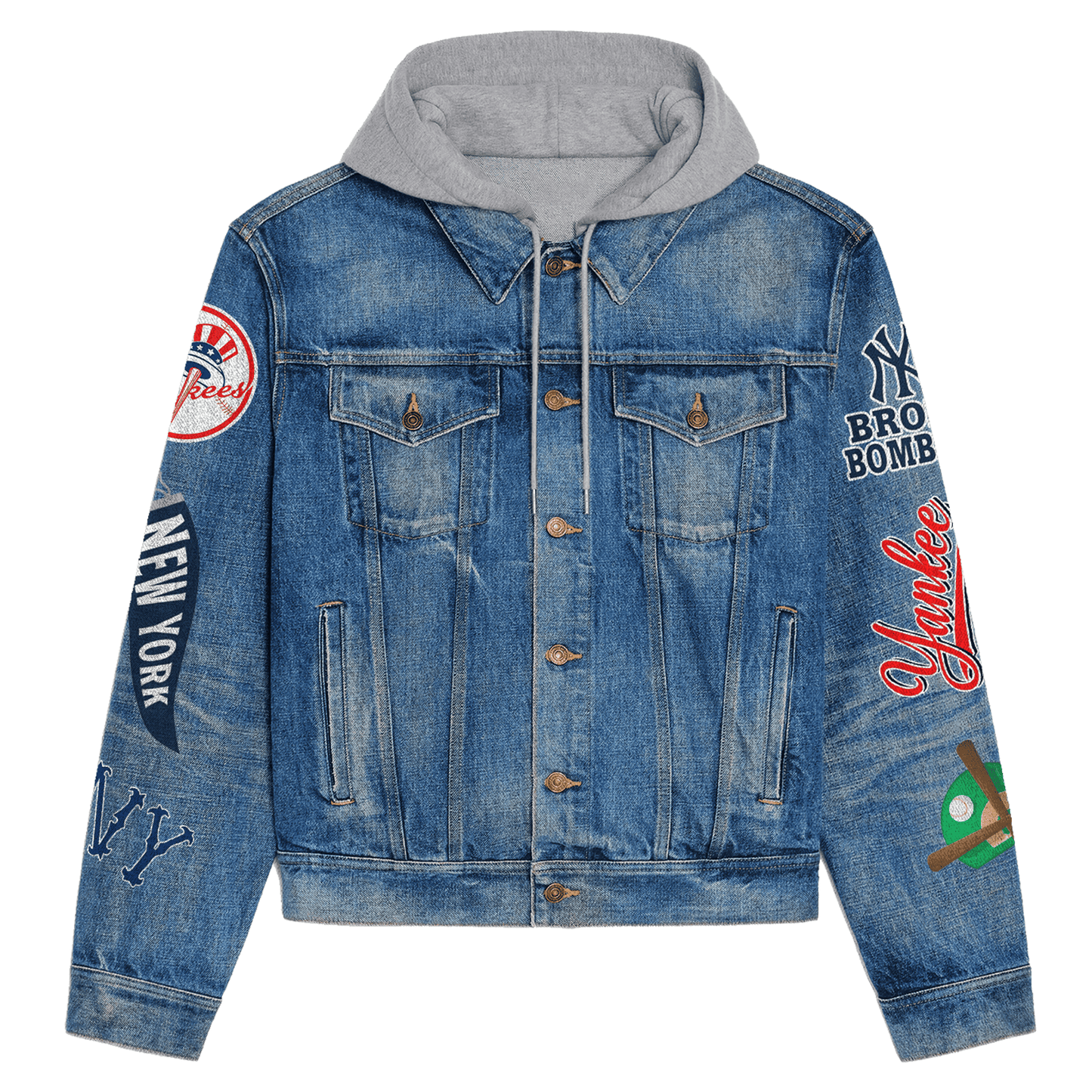 New York Yankees Premium Hooded Denim Jacket New Collection AZBTHDJ000546