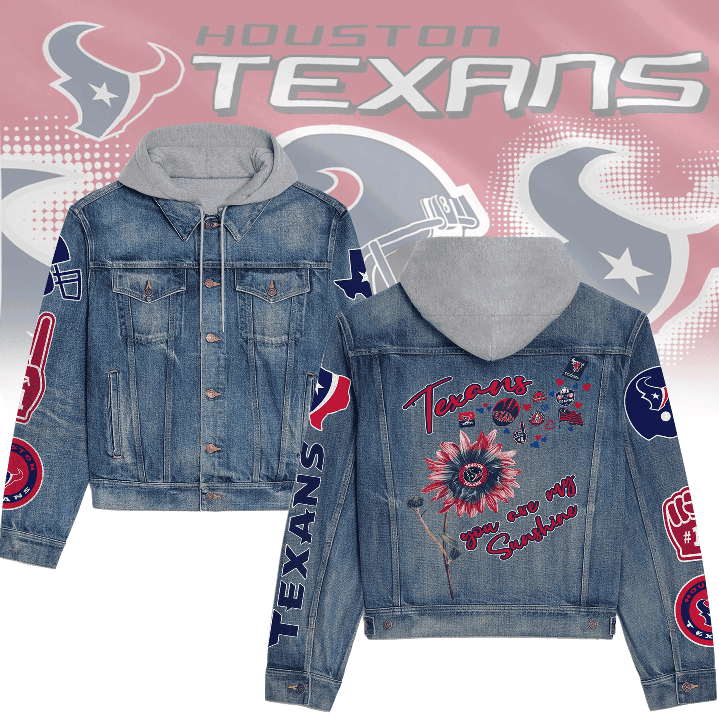 Houston Texans Premium Hooded Denim Jacket New Collection AZBTHDJ000215