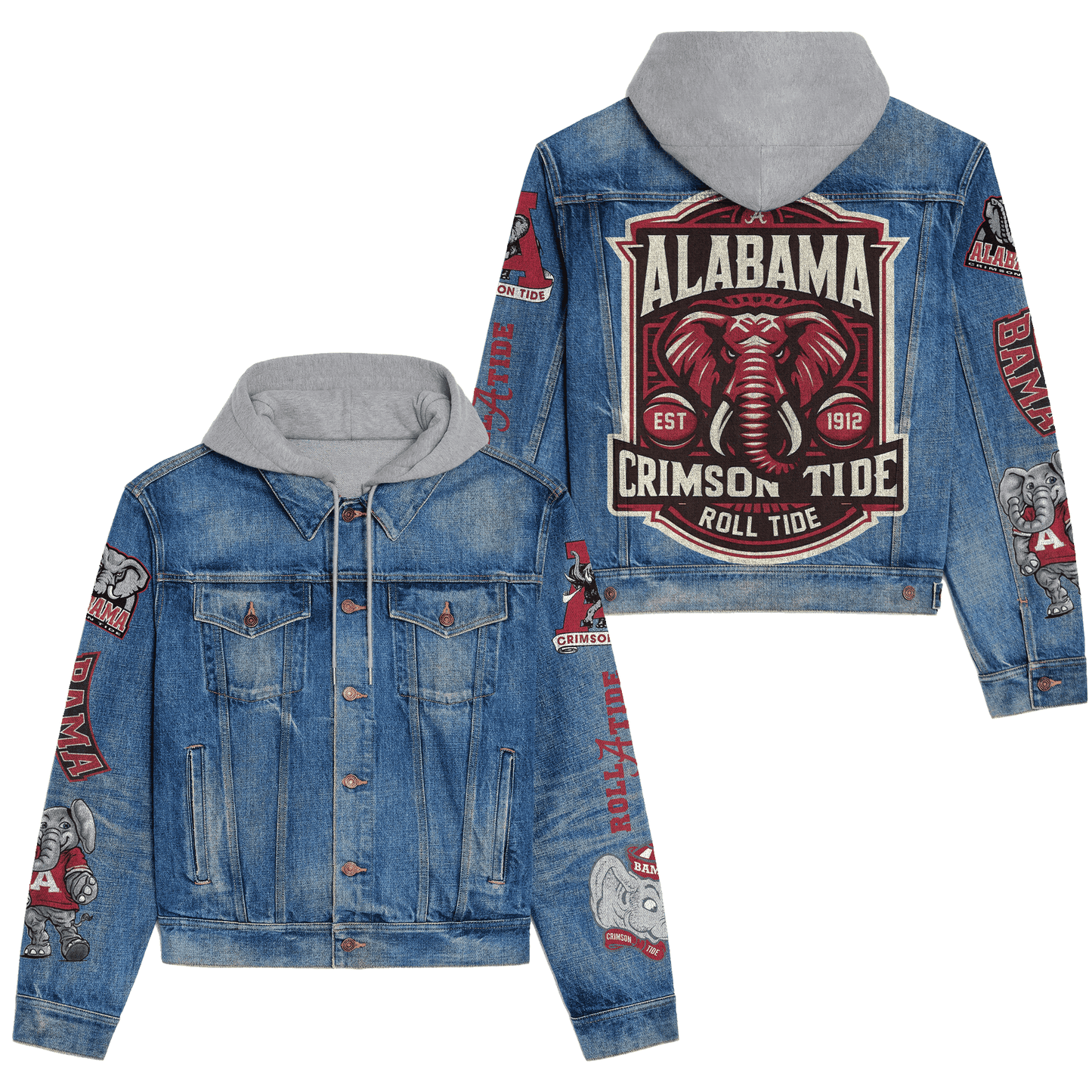 Abama Crimson Tide  Premium Hooded Denim Jacket New Collection AZBTHDJ000432