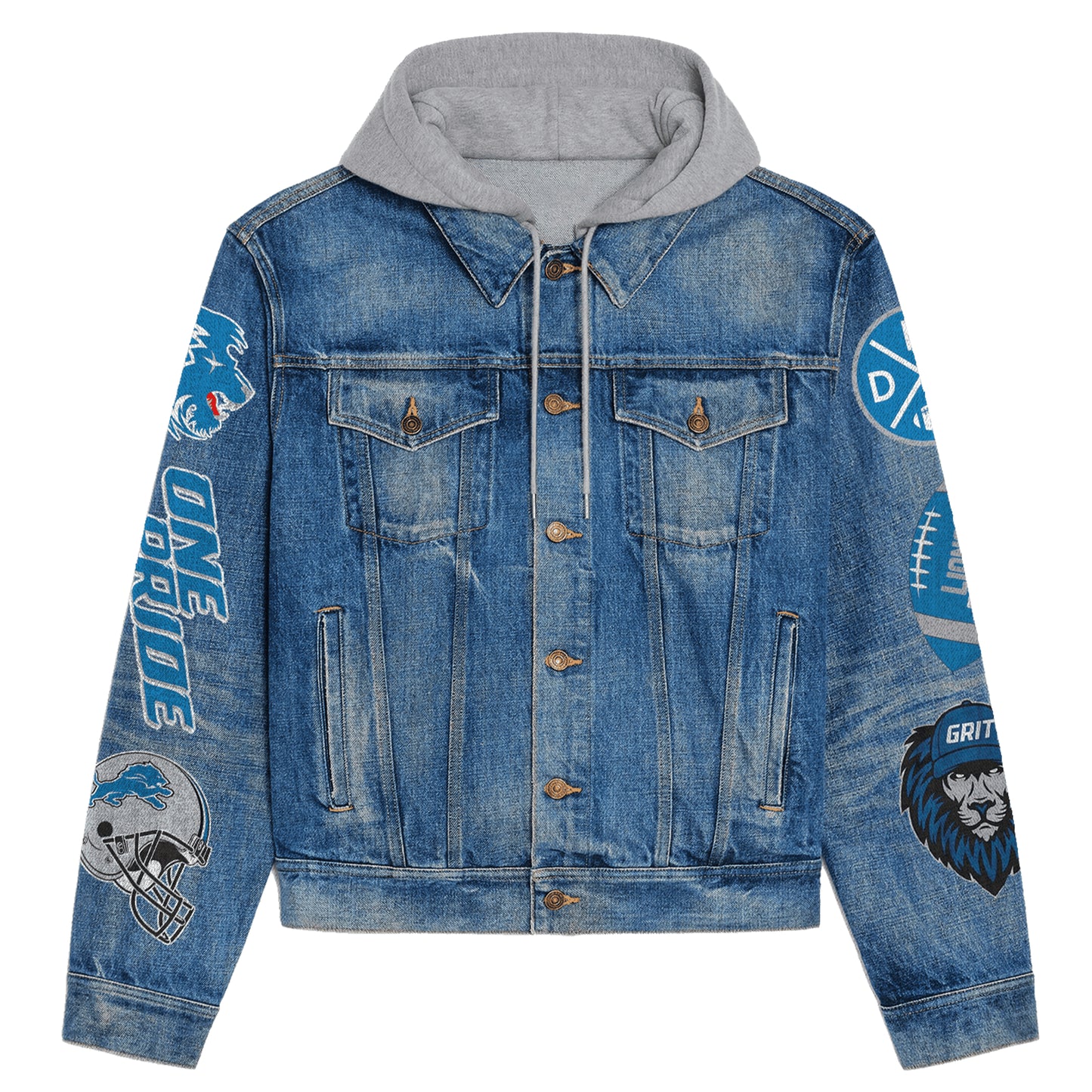 Detroit Lions Premium Hooded Denim Jacket New Collection AZBTHDJ000216