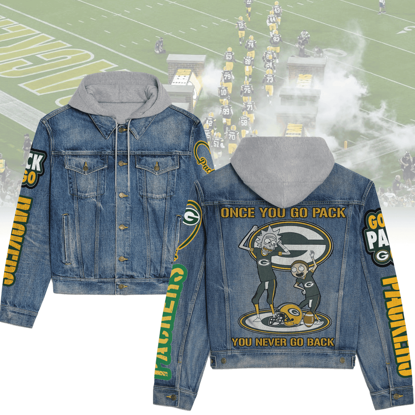 Green Bay Packers Premium Hooded Denim Jacket New Collection AZBTHDJ000217