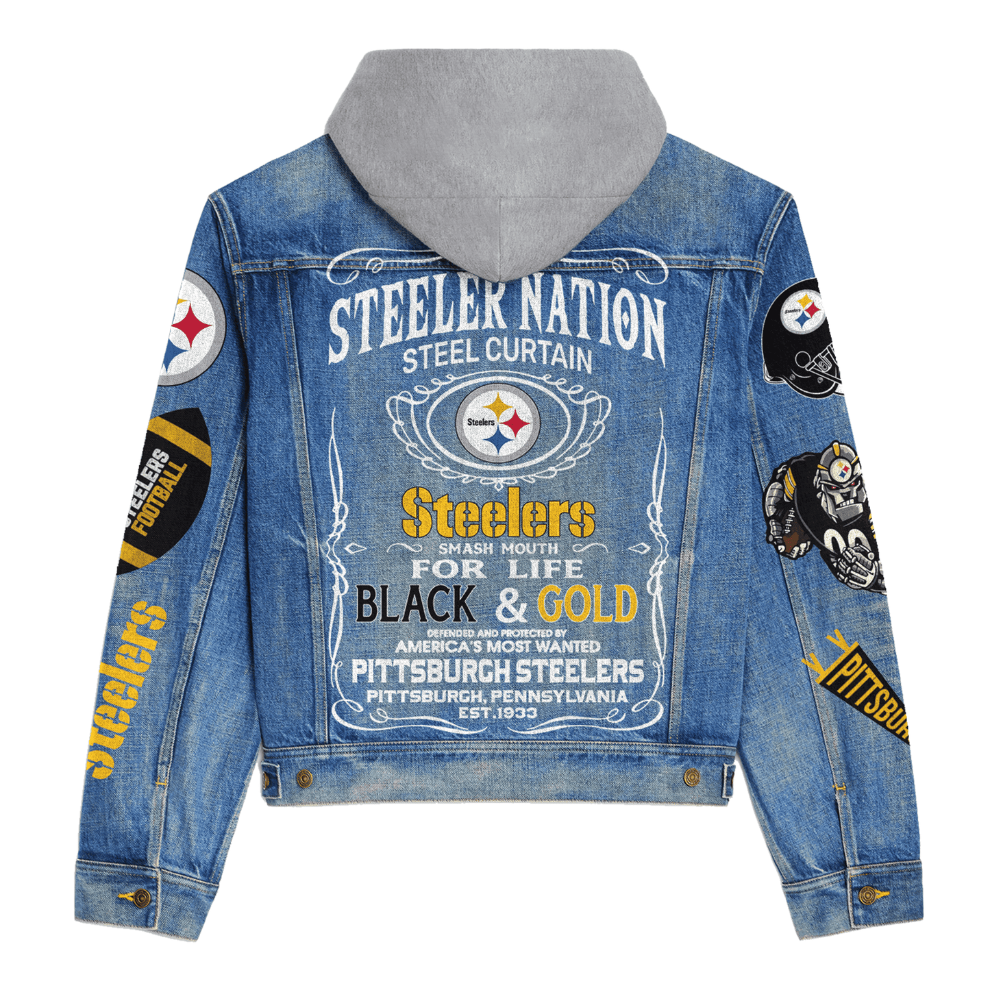 Pittsburgh Steelers Premium Hooded Denim Jacket New Collection AZBTHDJ000221