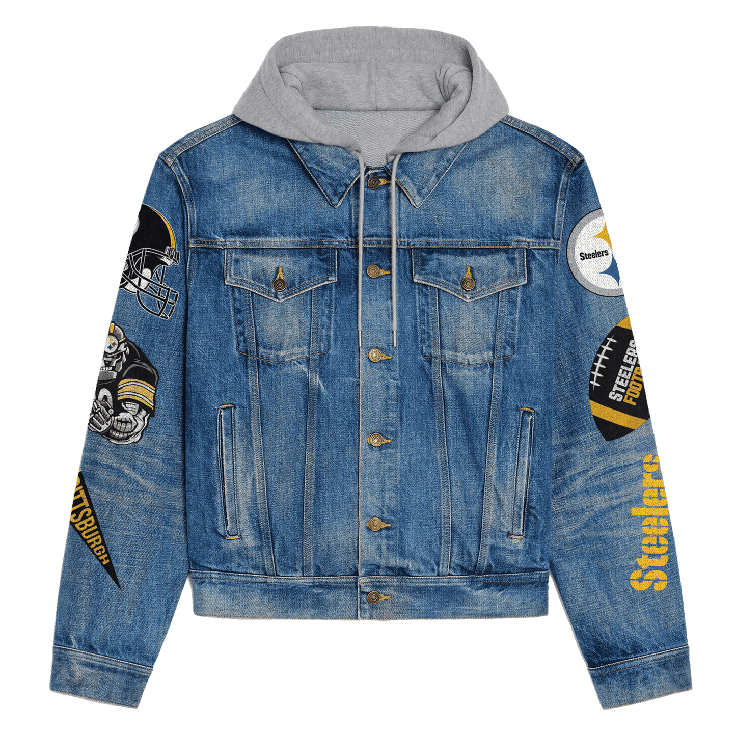Pittsburgh Steelers Premium Hooded Denim Jacket New Collection AZBTHDJ000221