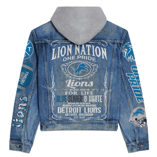 Detroit Lions Premium Hooded Denim Jacket New Collection AZBTHDJ000220