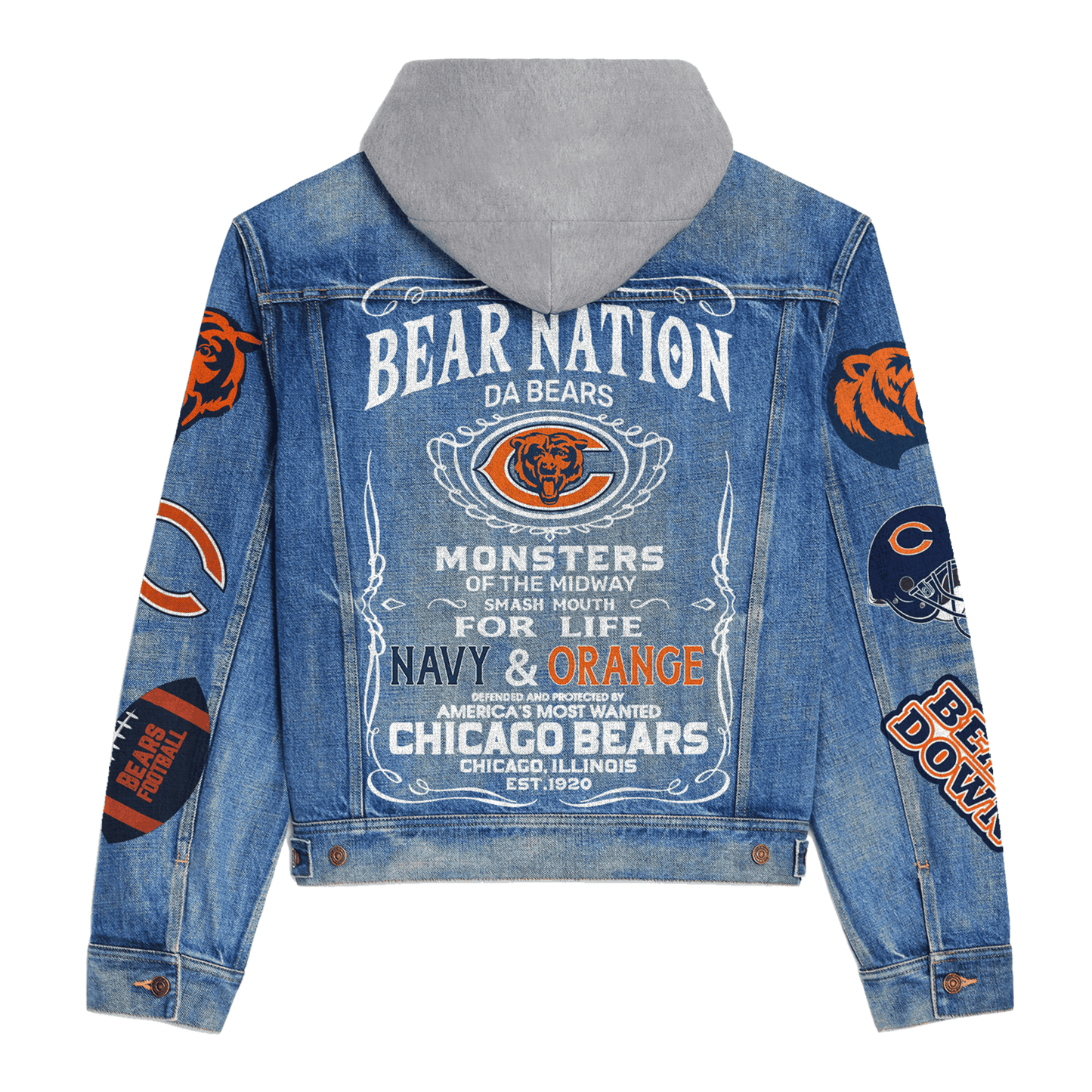 Chicago Bears Premium Hooded Denim Jacket New Collection AZBTHDJ000225