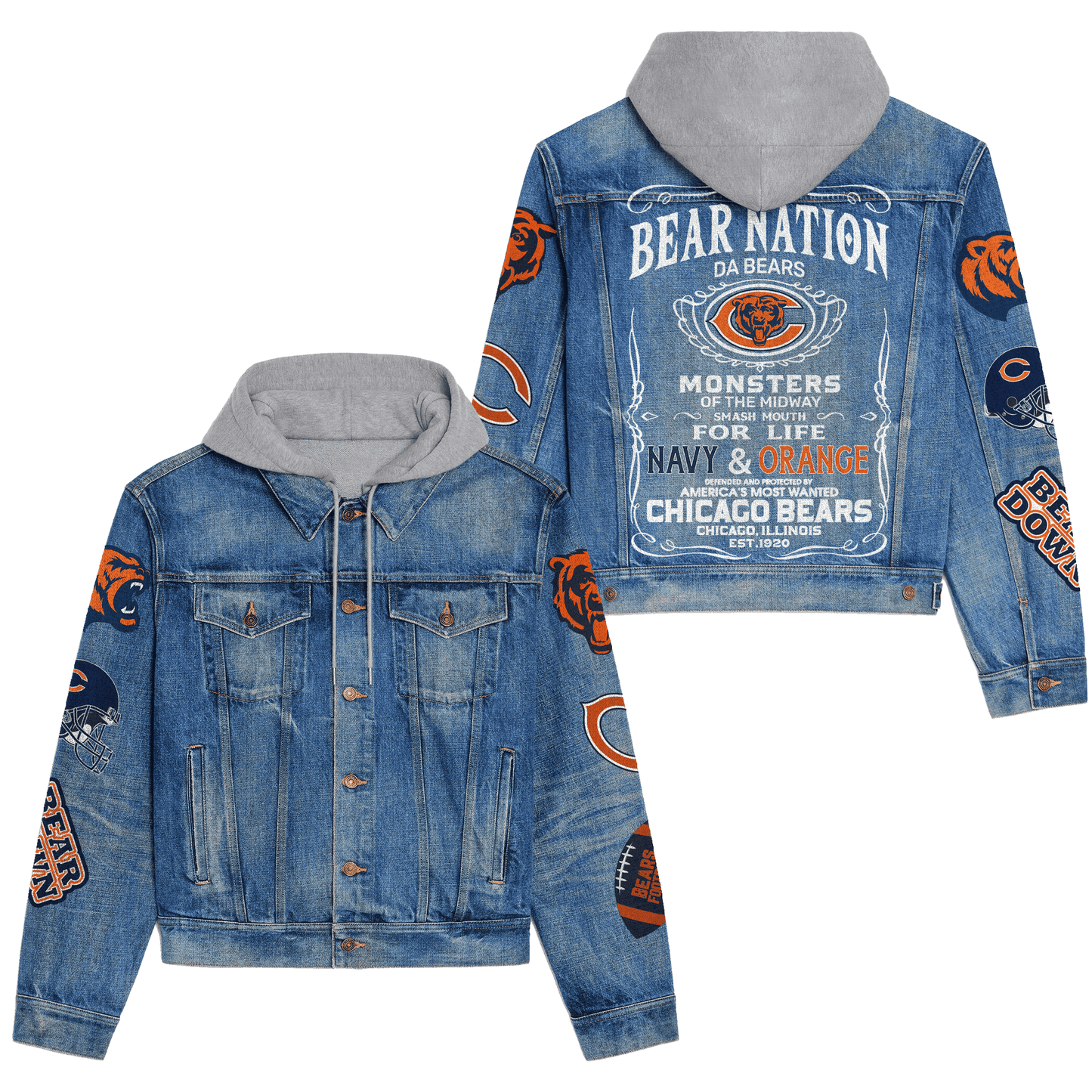 Chicago Bears Premium Hooded Denim Jacket New Collection AZBTHDJ000225