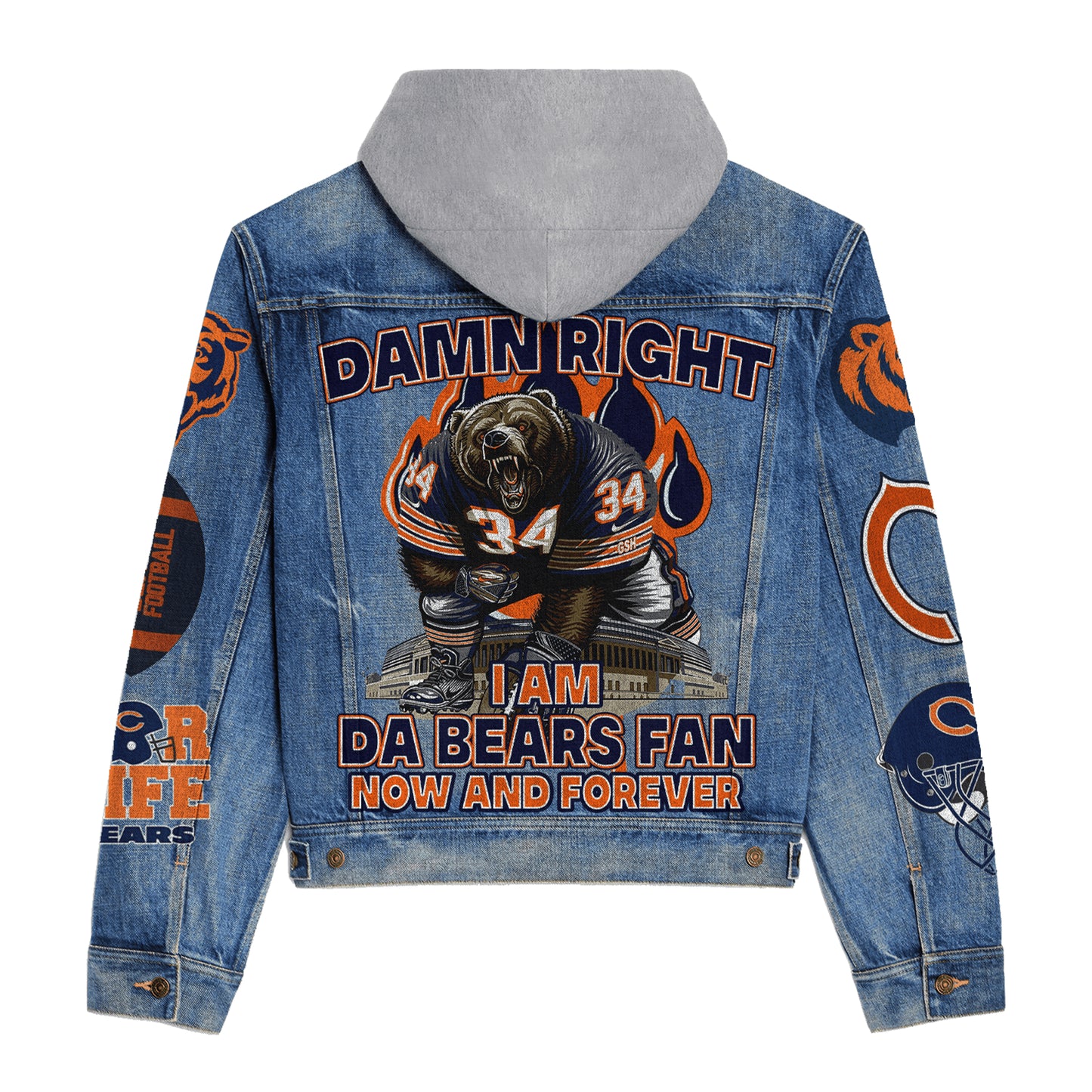 Chicago Bears Premium Hooded Denim Jacket New Collection AZBTHDJ000222