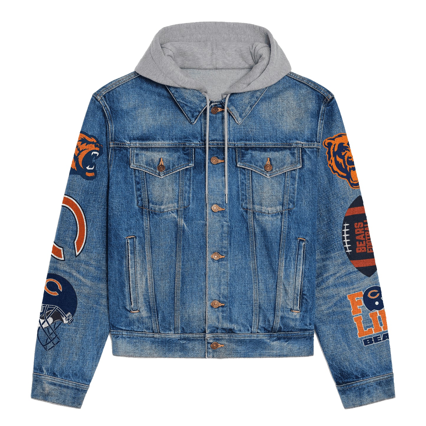 Chicago Bears Premium Hooded Denim Jacket New Collection AZBTHDJ000222