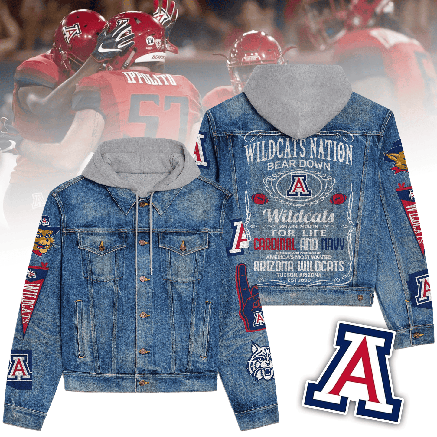 Arizona Wildcats Premium Hooded Denim Jacket New Collection AZBTHDJ000436