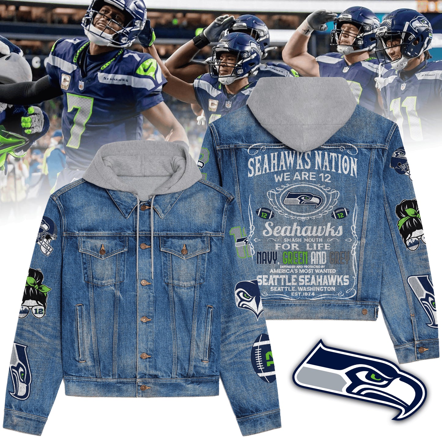 Seattle Seahawks Premium Hooded Denim Jacket New Collection AZBTHDJ000227