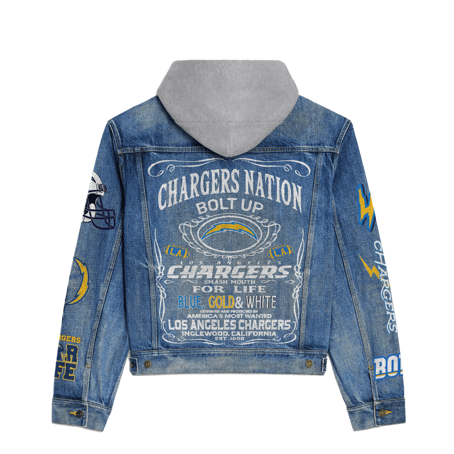 Los Angeles Chargers Premium Hooded Denim Jacket New Collection AZBTHDJ000229