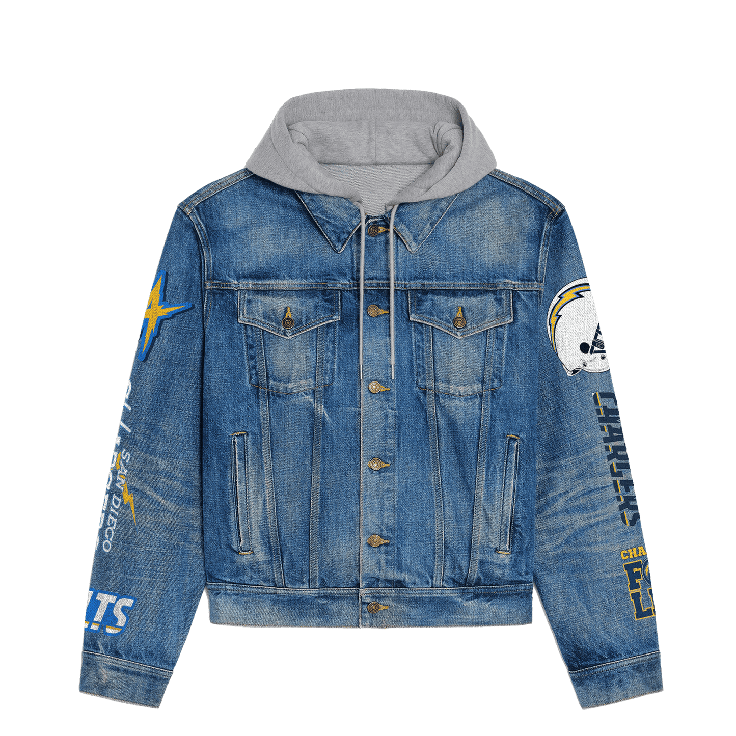 Los Angeles Chargers Premium Hooded Denim Jacket New Collection AZBTHDJ000229