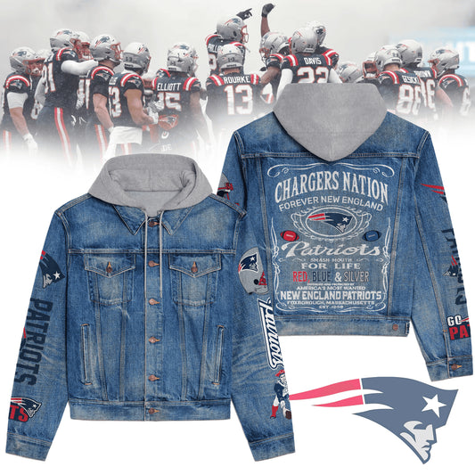 New England Patriots Premium Hooded Denim Jacket New Collection AZBTHDJ000228