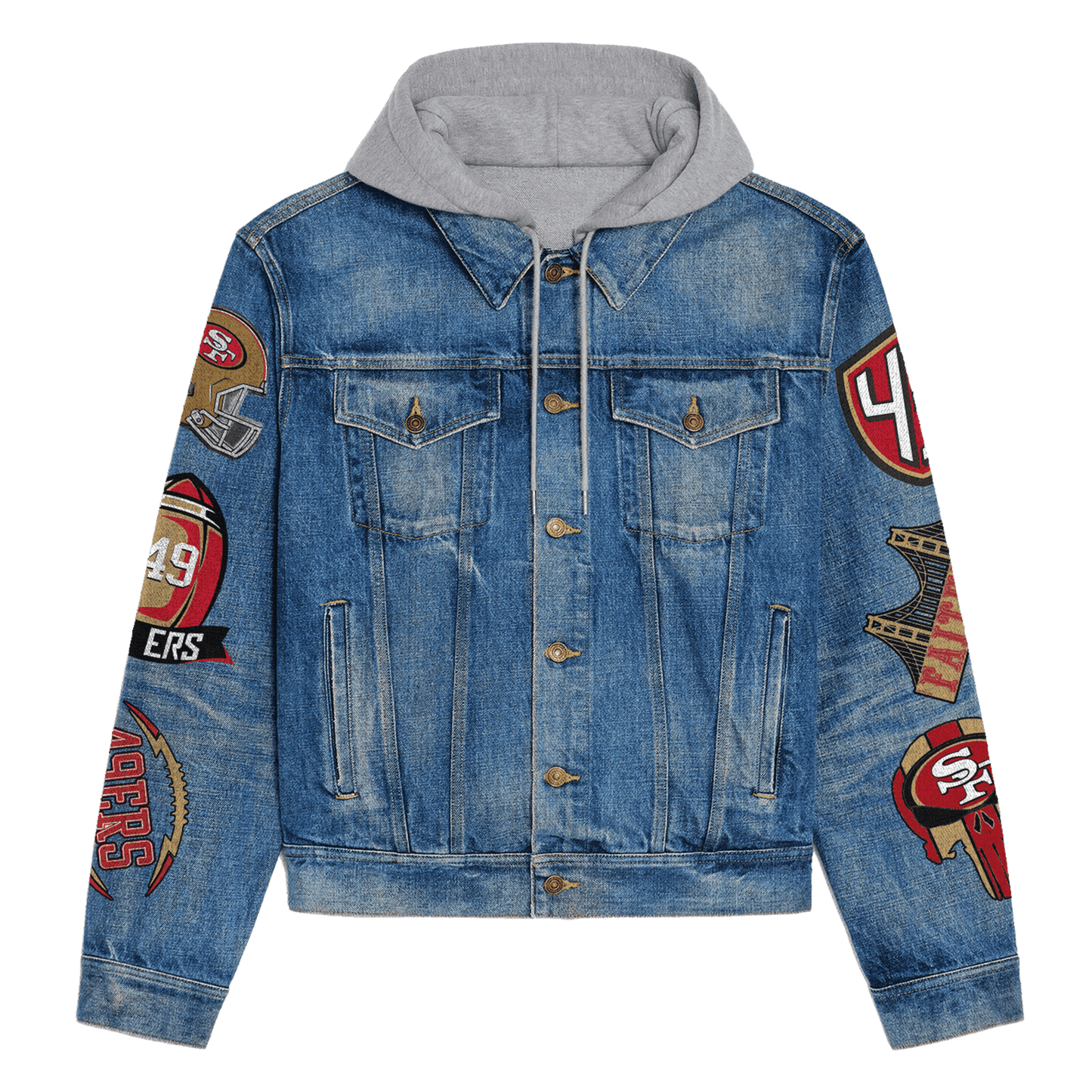San Francisco 49ers Premium Hooded Denim Jacket New Collection AZBTHDJ000235