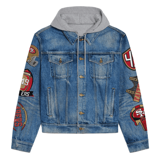 San Francisco 49ers Premium Hooded Denim Jacket New Collection AZBTHDJ000235