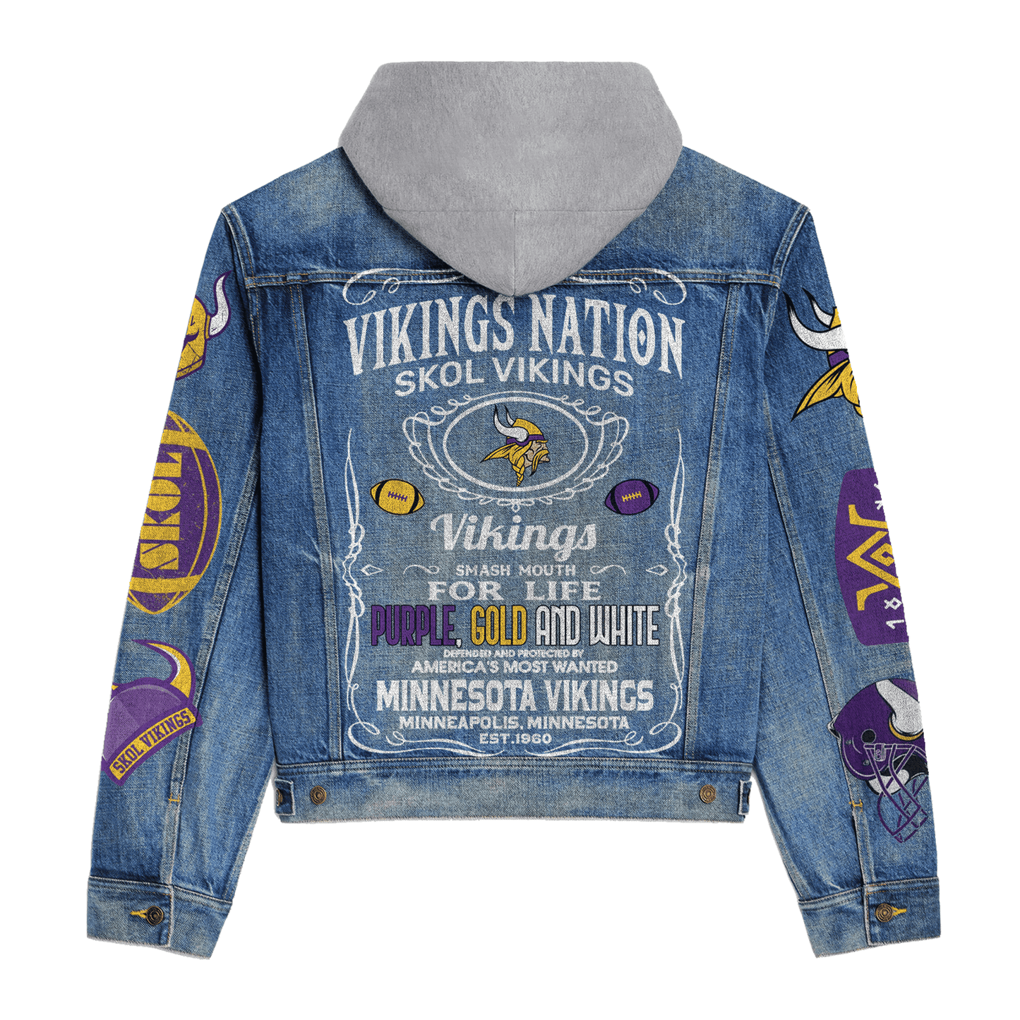 Minnesota Vikings Premium Hooded Denim Jacket New Collection AZBTHDJ000241