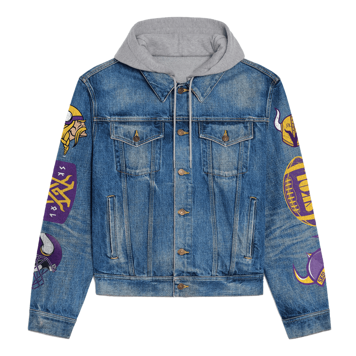 Minnesota Vikings Premium Hooded Denim Jacket New Collection AZBTHDJ000241
