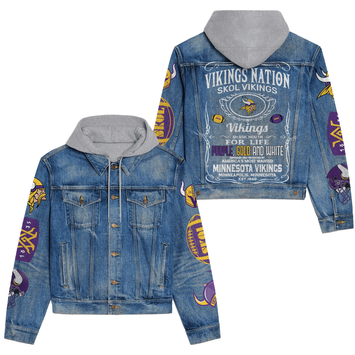 Minnesota Vikings Premium Hooded Denim Jacket New Collection AZBTHDJ000241