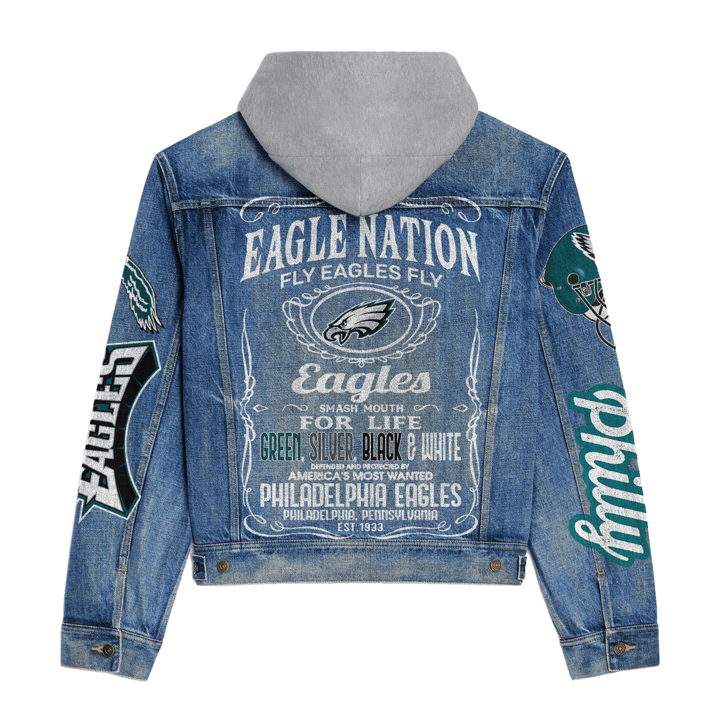 Philadelphia Eagles Premium Hooded Denim Jacket New Collection AZBTHDJ000171