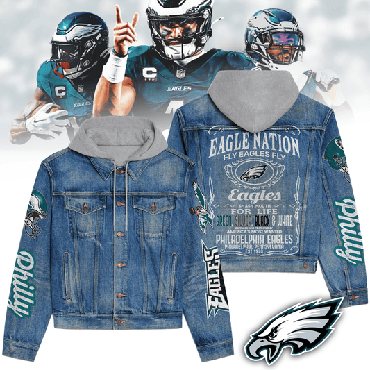 Philadelphia Eagles Premium Hooded Denim Jacket New Collection AZBTHDJ000171