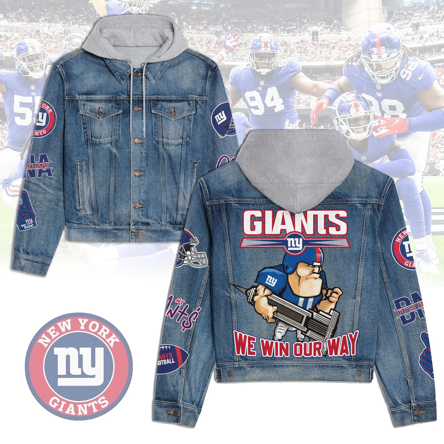 New York Giants   Premium Hooded Denim Jacket New Collection AZBTHDJ000233