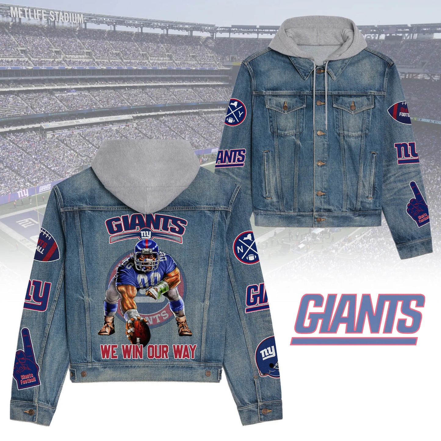 New York Giants  Premium Hooded Denim Jacket New Collection AZBTHDJ000231