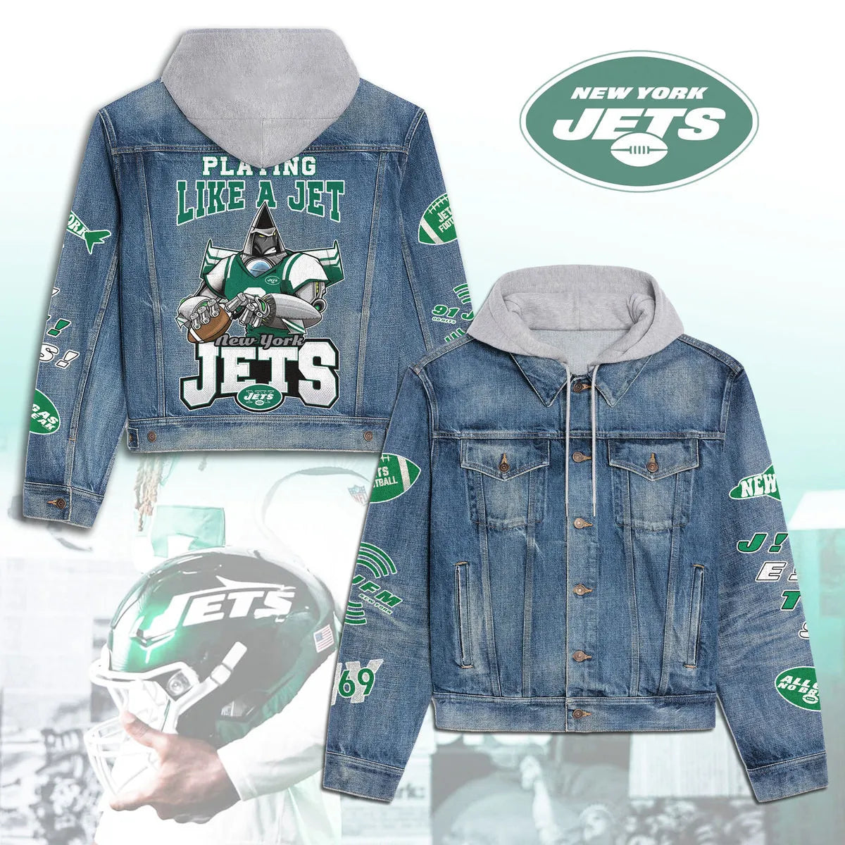 New York Jets  Premium Hooded Denim Jacket New Collection AZBTHDJ000232