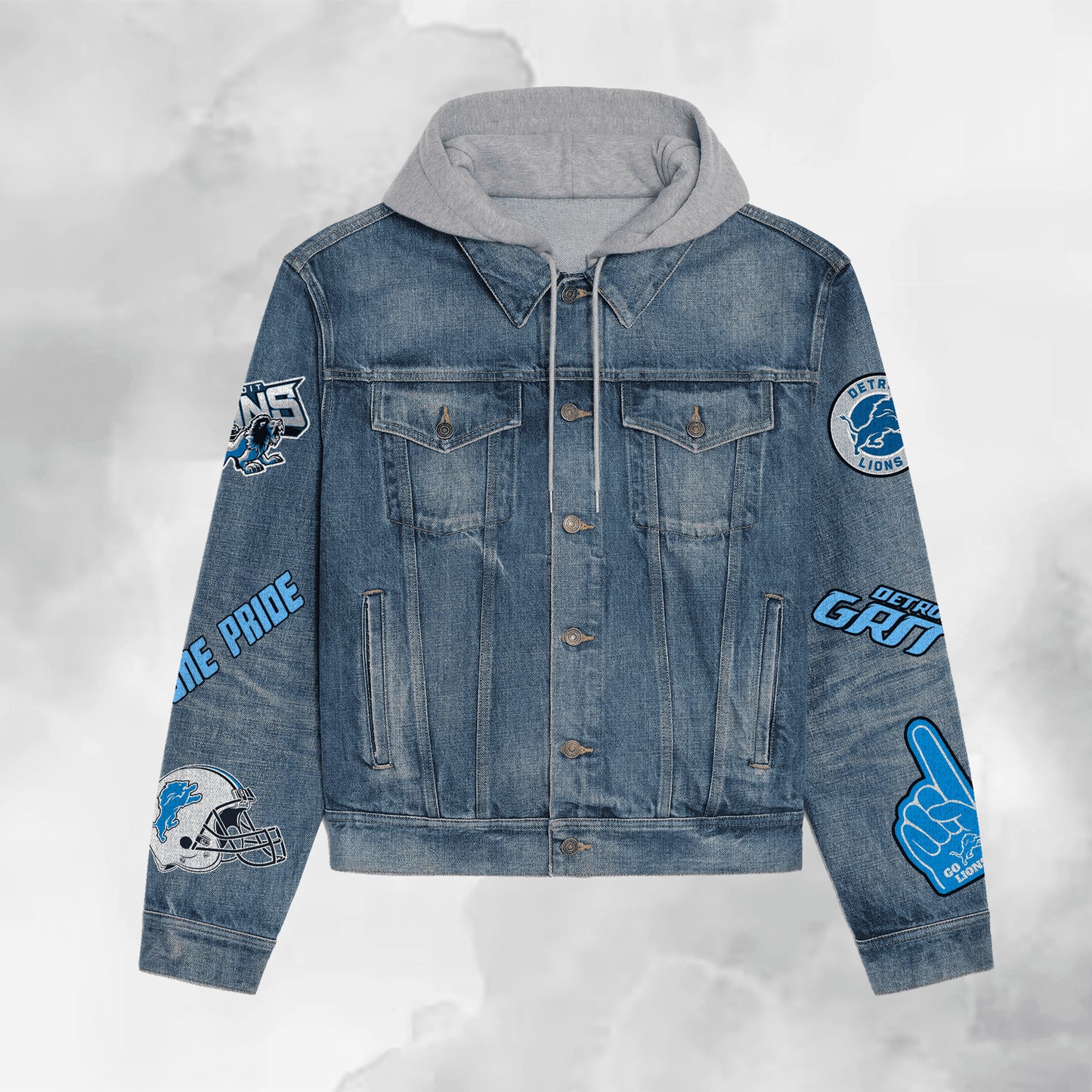 Detroit Lions Premium Hooded Denim Jacket New Collection AZBTHDJ000234