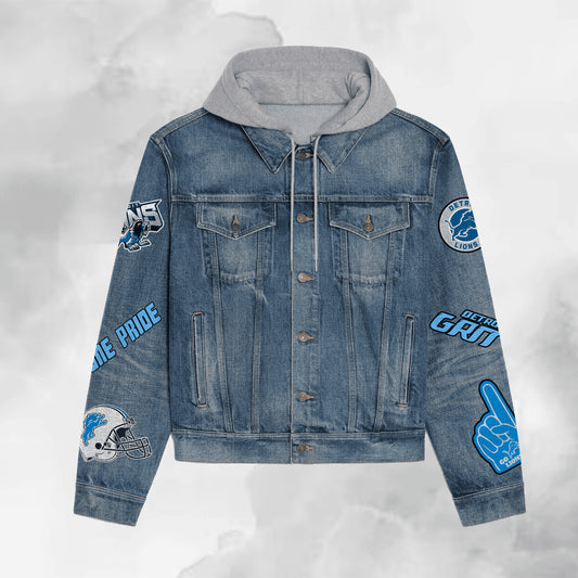 Detroit Lions Premium Hooded Denim Jacket New Collection AZBTHDJ000234