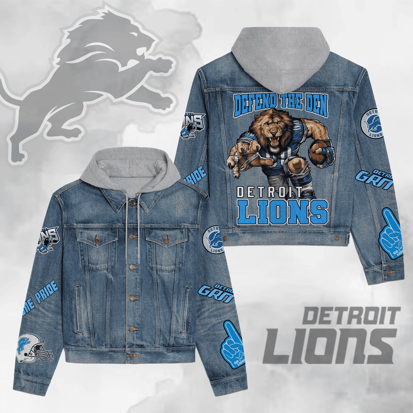 Detroit Lions Premium Hooded Denim Jacket New Collection AZBTHDJ000234