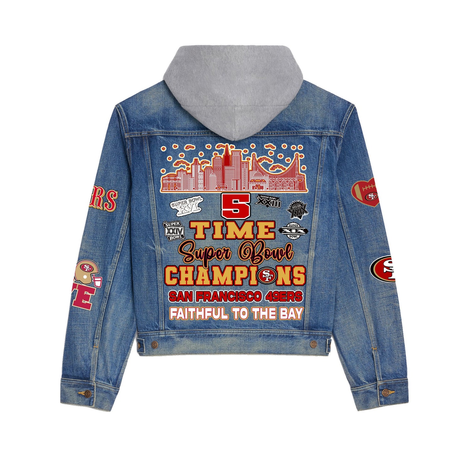 San Francisco 49ers Premium Hooded Denim Jacket New Collection AZBTHDJ000189