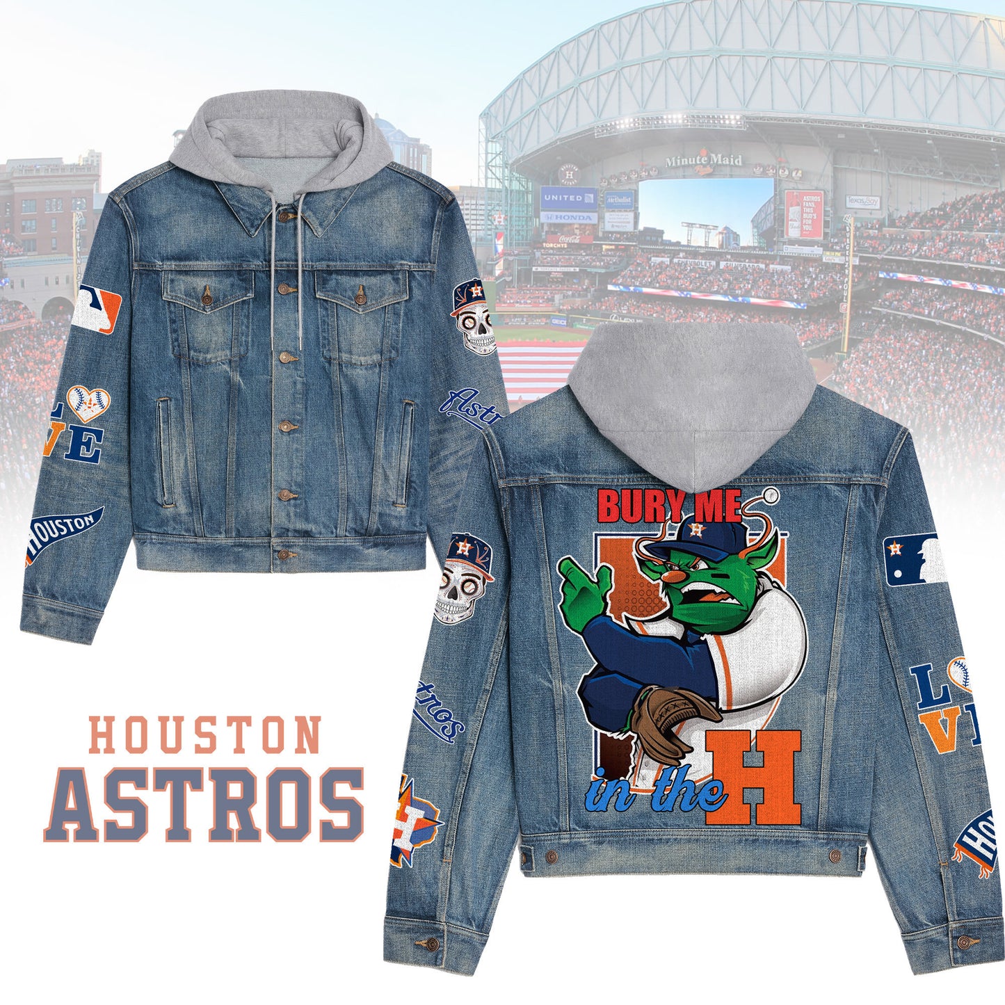 Houston Astros Premium Hooded Denim Jacket New Collection AZBTHDJ000592